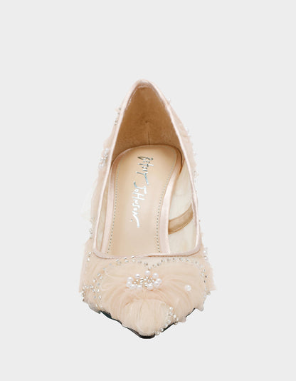 Betsey Johnson Everyday | ROXIE Nude Pointed-Toe Mesh Stiletto Pump Women's Heel