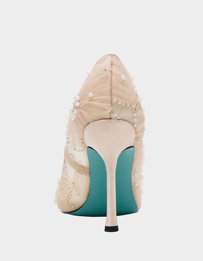 Betsey Johnson Everyday | ROXIE Nude Pointed-Toe Mesh Stiletto Pump Women's Heel