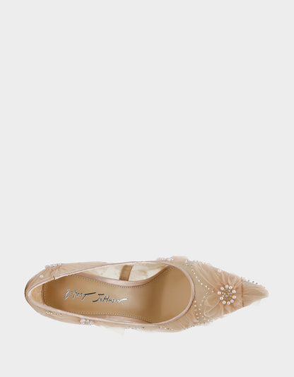 Betsey Johnson Everyday | ROXIE Nude Pointed-Toe Mesh Stiletto Pump Women's Heel