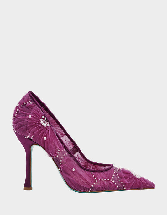 Betsey Johnson Discount | ROXIE OXBLOOD Pointed-Toe Mesh Stiletto Pump Women's Heel