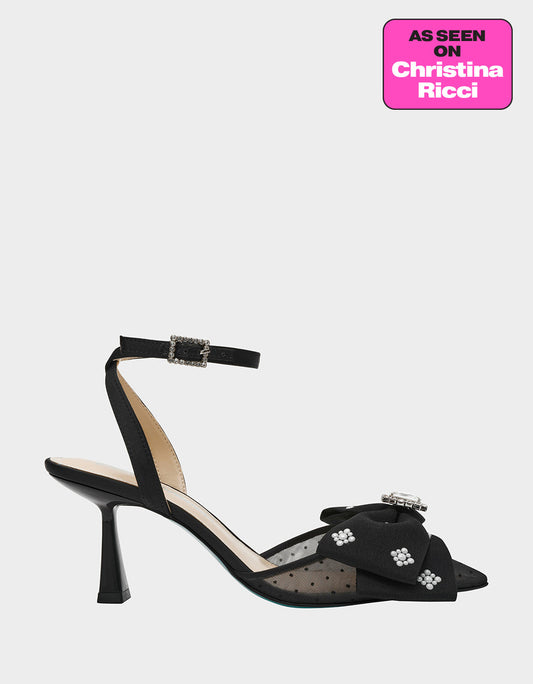 Betsey Johnson Latest | MARK BLACK Pointed-Toe Mesh Pump Rhinestone Bow Women's Heel