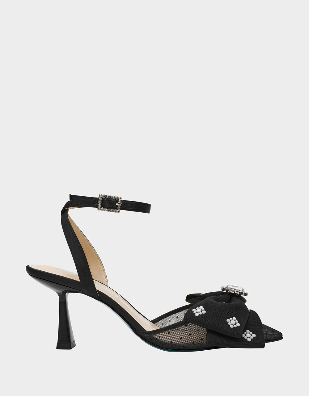 Betsey Johnson Latest | MARK BLACK Pointed-Toe Mesh Pump Rhinestone Bow Women's Heel