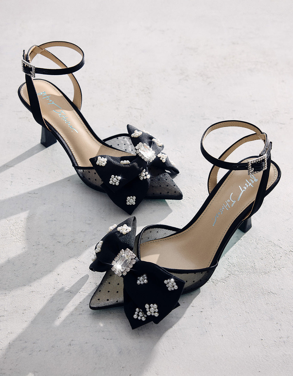 Betsey Johnson Latest | MARK BLACK Pointed-Toe Mesh Pump Rhinestone Bow Women's Heel