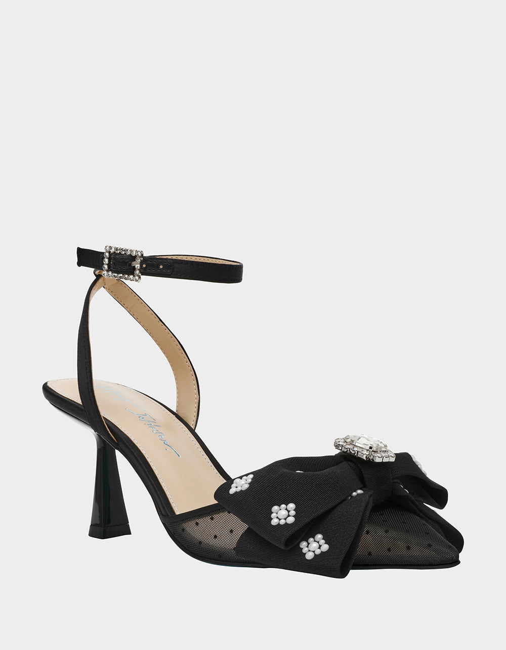 Betsey Johnson Latest | MARK BLACK Pointed-Toe Mesh Pump Rhinestone Bow Women's Heel