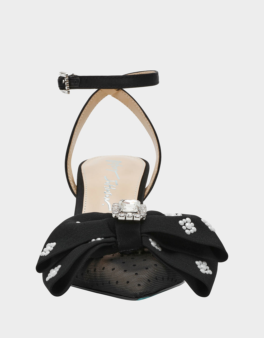 Betsey Johnson Latest | MARK BLACK Pointed-Toe Mesh Pump Rhinestone Bow Women's Heel