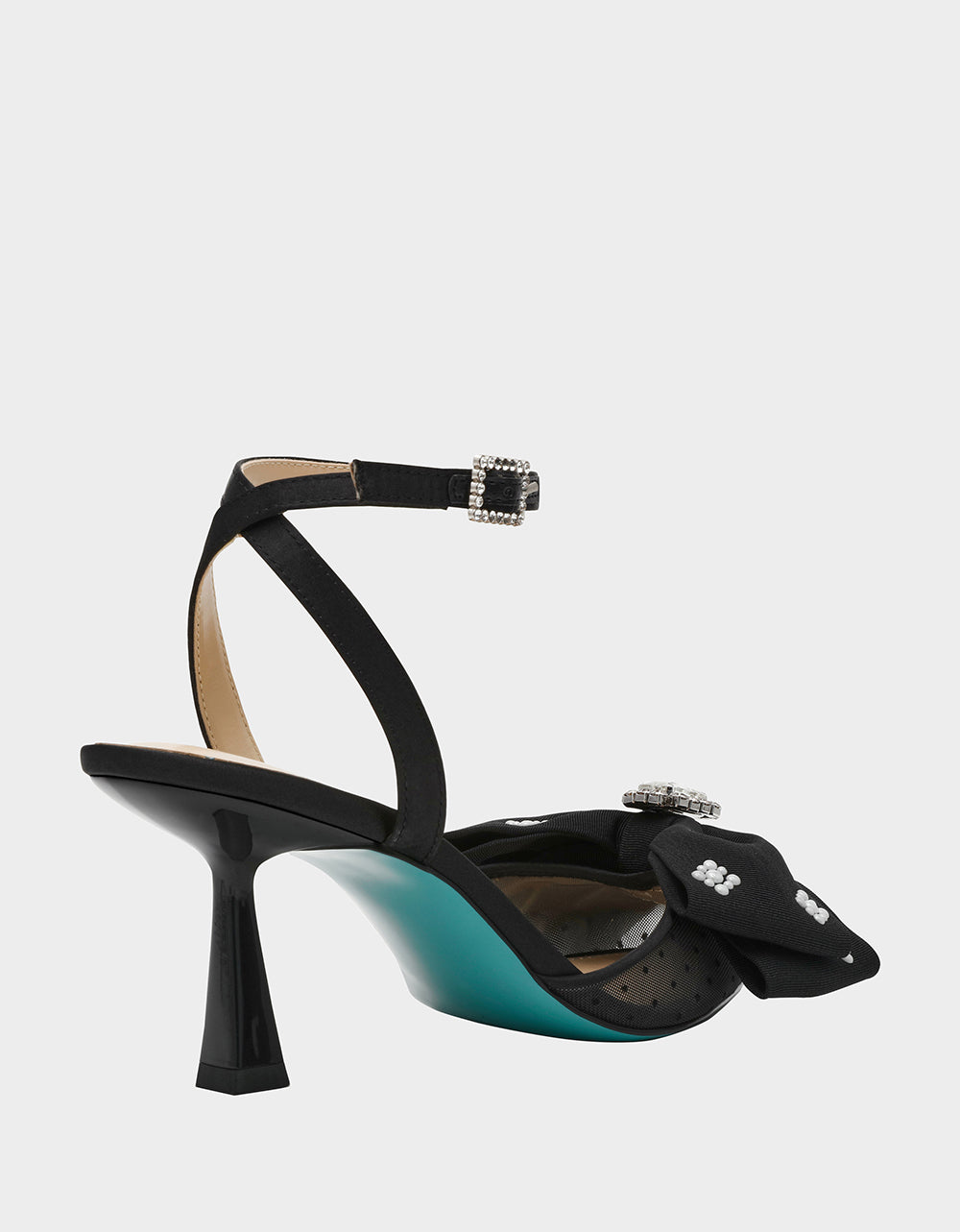 Betsey Johnson Latest | MARK BLACK Pointed-Toe Mesh Pump Rhinestone Bow Women's Heel