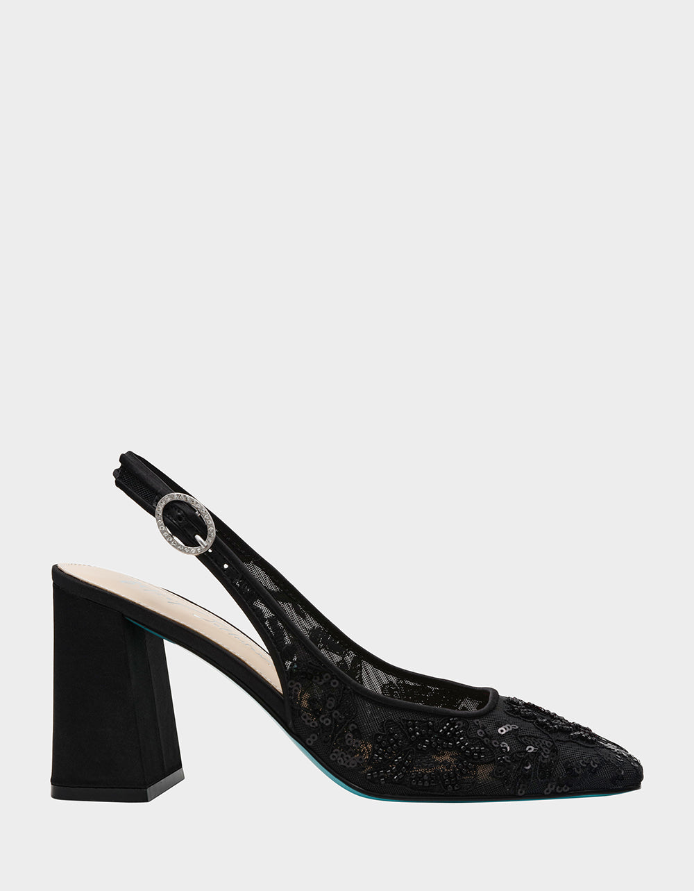 Betsey Johnson Premium | NINAH BLACK Square-Toe Slingback Mesh Block Heels