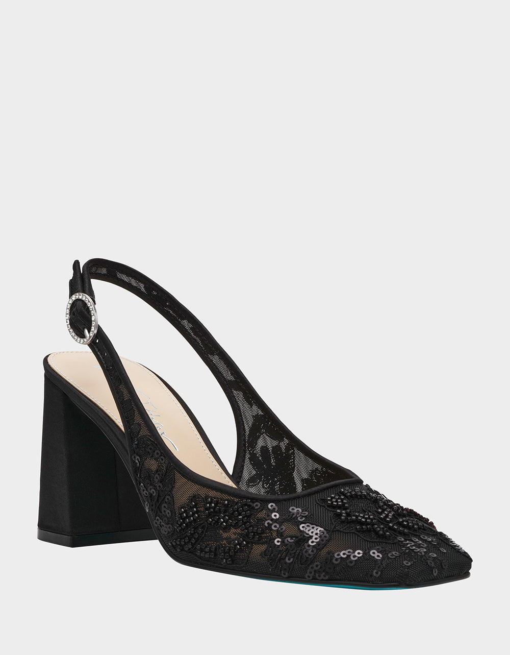 Betsey Johnson Premium | NINAH BLACK Square-Toe Slingback Mesh Block Heels