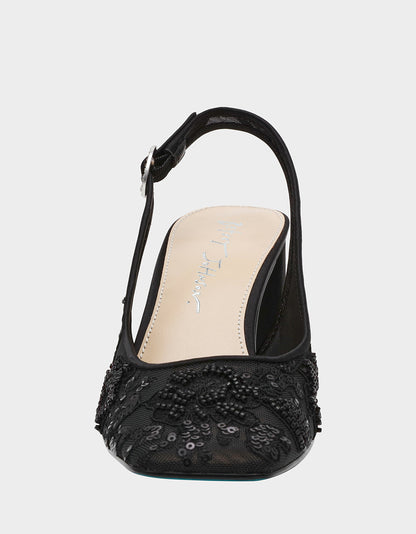 Betsey Johnson Premium | NINAH BLACK Square-Toe Slingback Mesh Block Heels