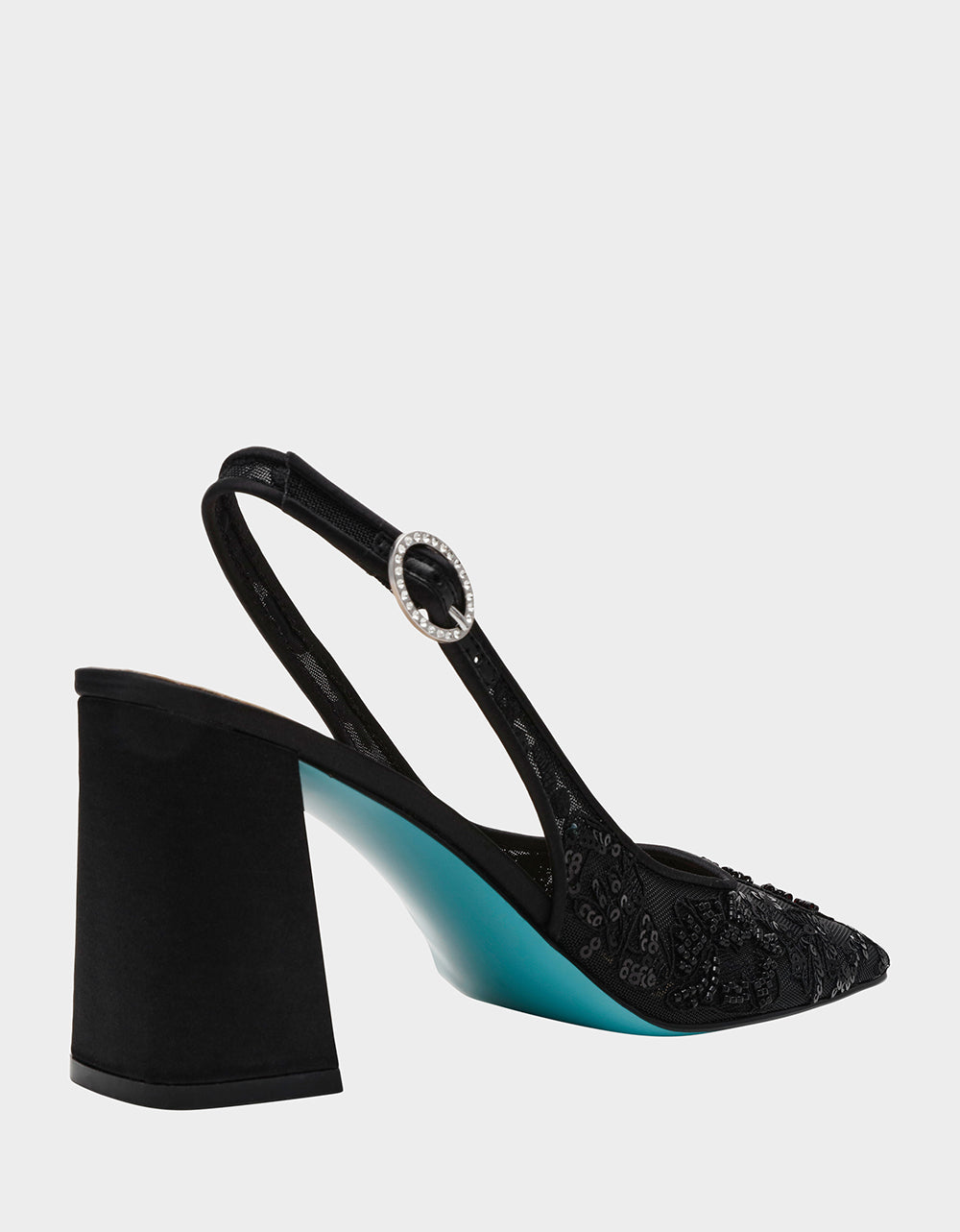 Betsey Johnson Premium | NINAH BLACK Square-Toe Slingback Mesh Block Heels