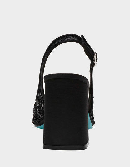 Betsey Johnson Premium | NINAH BLACK Square-Toe Slingback Mesh Block Heels