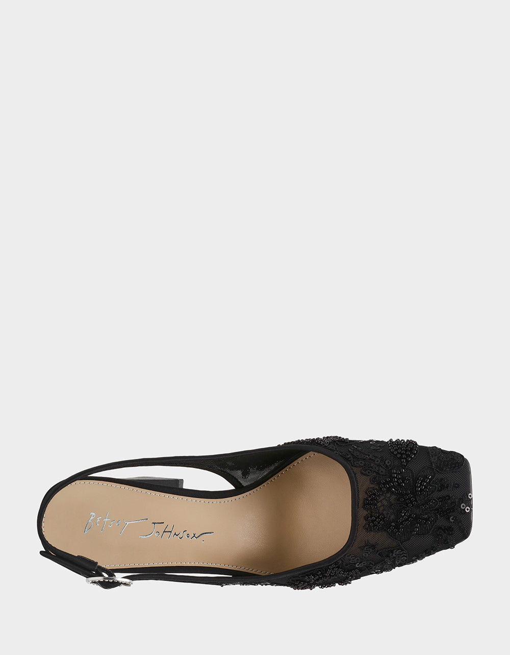 Betsey Johnson Premium | NINAH BLACK Square-Toe Slingback Mesh Block Heels