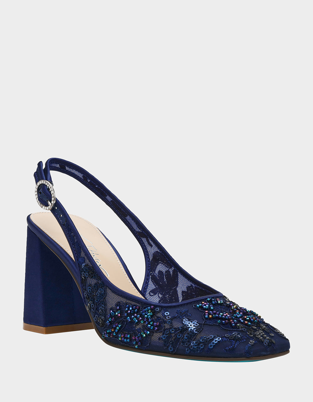 Betsey Johnson Best Seller | NINAH NAVY Square-Toe Slingback Mesh Block Heels