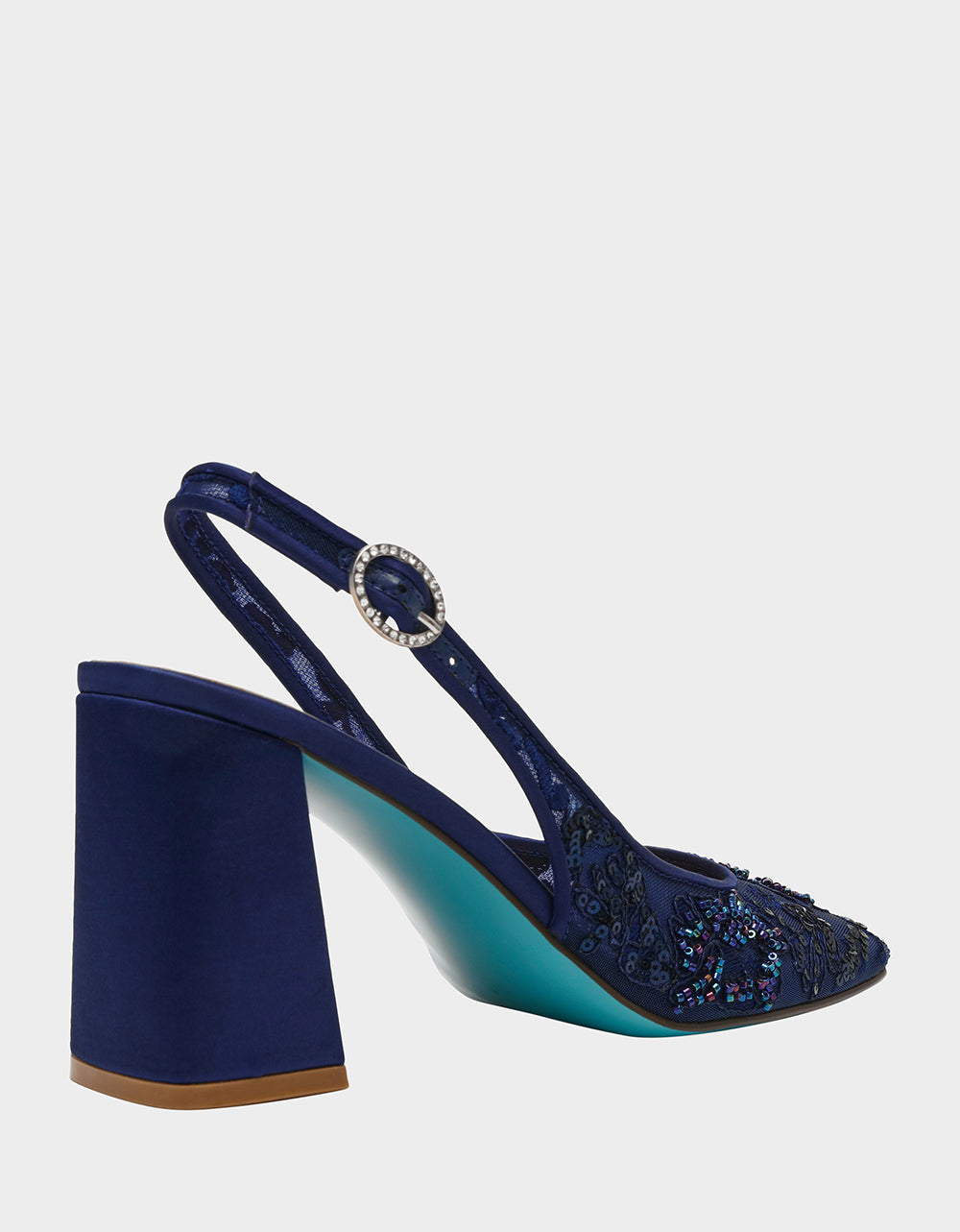Betsey Johnson Best Seller | NINAH NAVY Square-Toe Slingback Mesh Block Heels