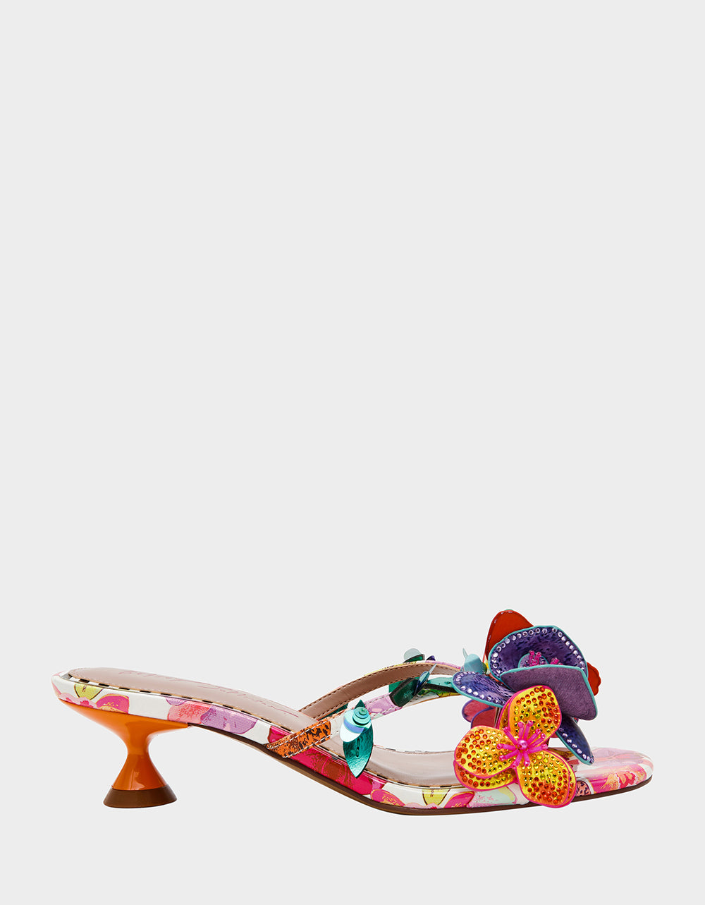 Betsey Johnson Latest | BEATRIZ WHITE MULTI Women's Floral Rhinestone Kitten Heel