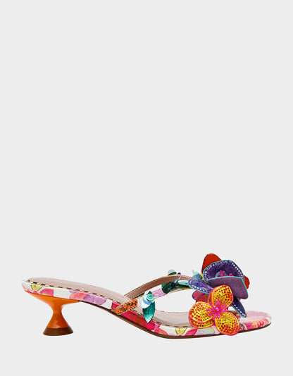 Betsey Johnson Latest | BEATRIZ WHITE MULTI Women's Floral Rhinestone Kitten Heel