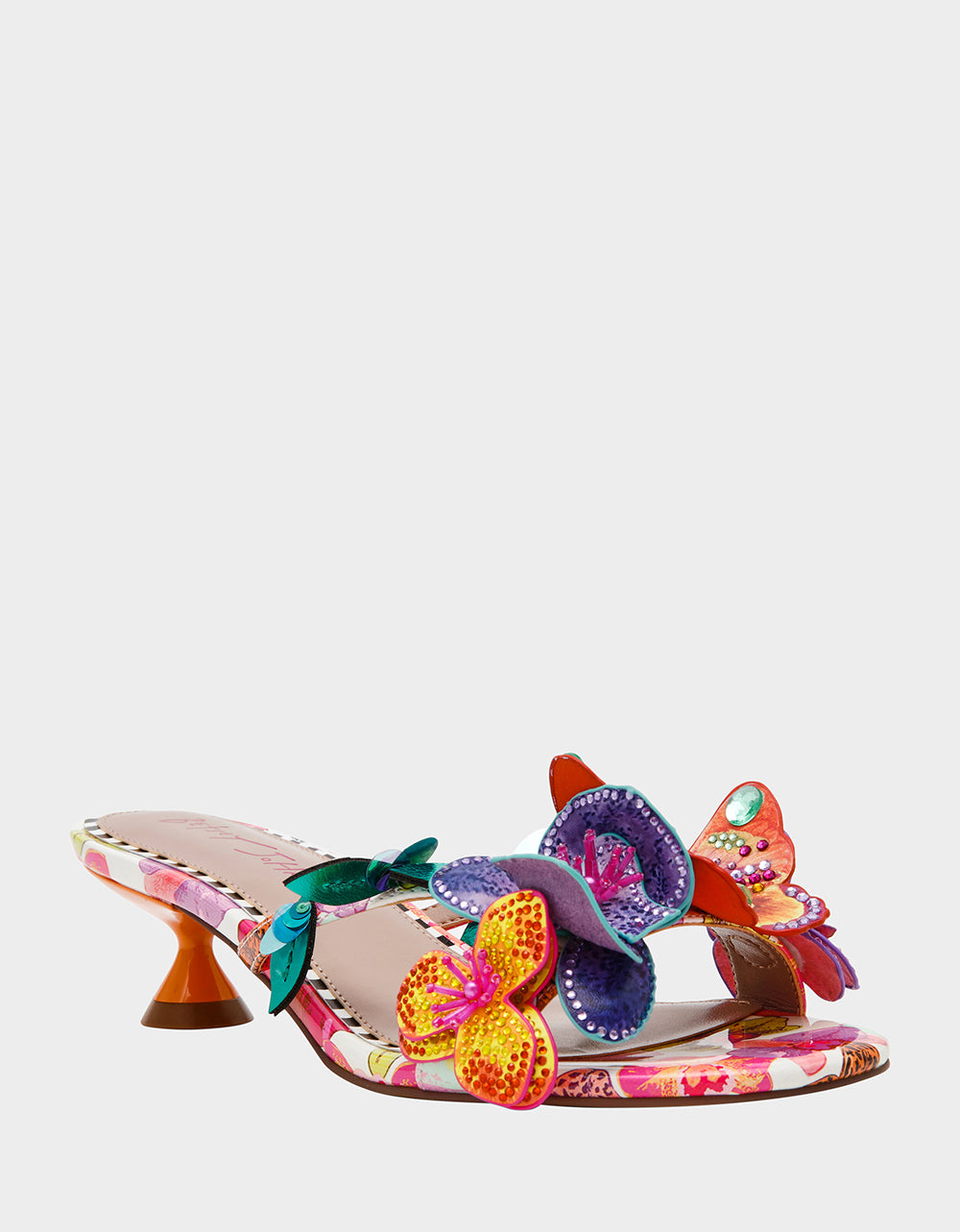 Betsey Johnson Latest | BEATRIZ WHITE MULTI Women's Floral Rhinestone Kitten Heel