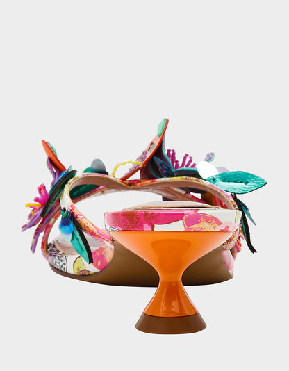 Betsey Johnson Latest | BEATRIZ WHITE MULTI Women's Floral Rhinestone Kitten Heel