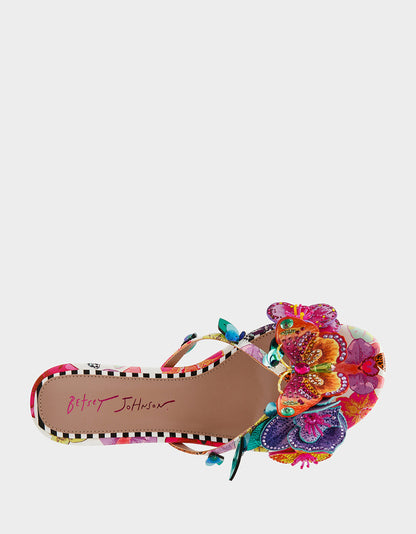 Betsey Johnson Latest | BEATRIZ WHITE MULTI Women's Floral Rhinestone Kitten Heel