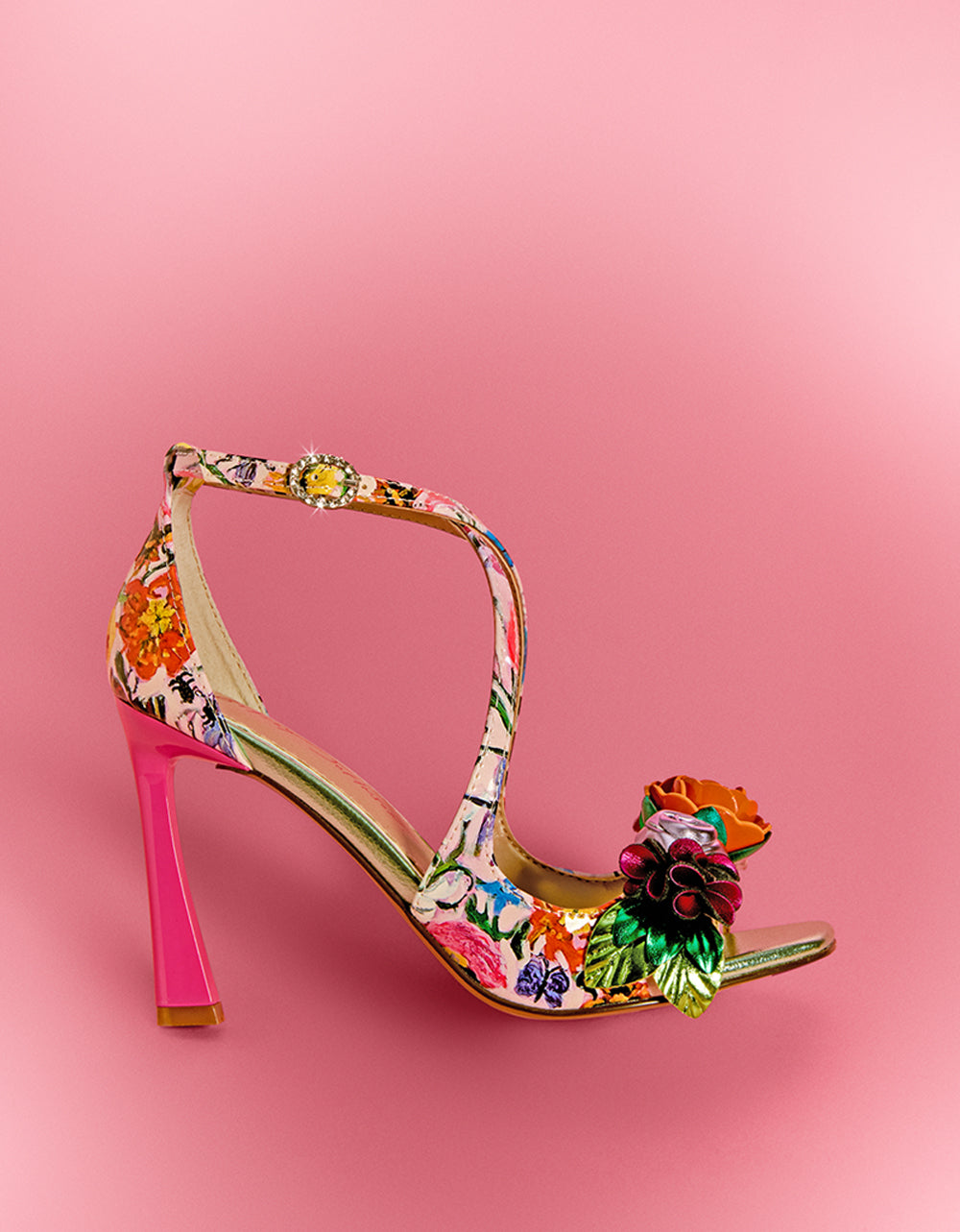 Betsey Johnson Latest | MIKAH PALE PINK FLORAL Square-Toe Strappy Heel
