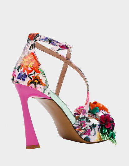 Betsey Johnson Latest | MIKAH PALE PINK FLORAL Square-Toe Strappy Heel