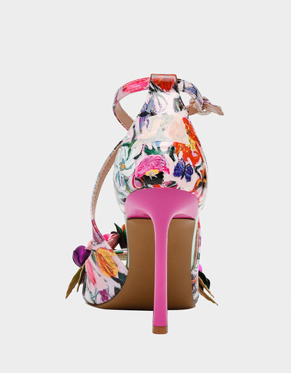Betsey Johnson Latest | MIKAH PALE PINK FLORAL Square-Toe Strappy Heel