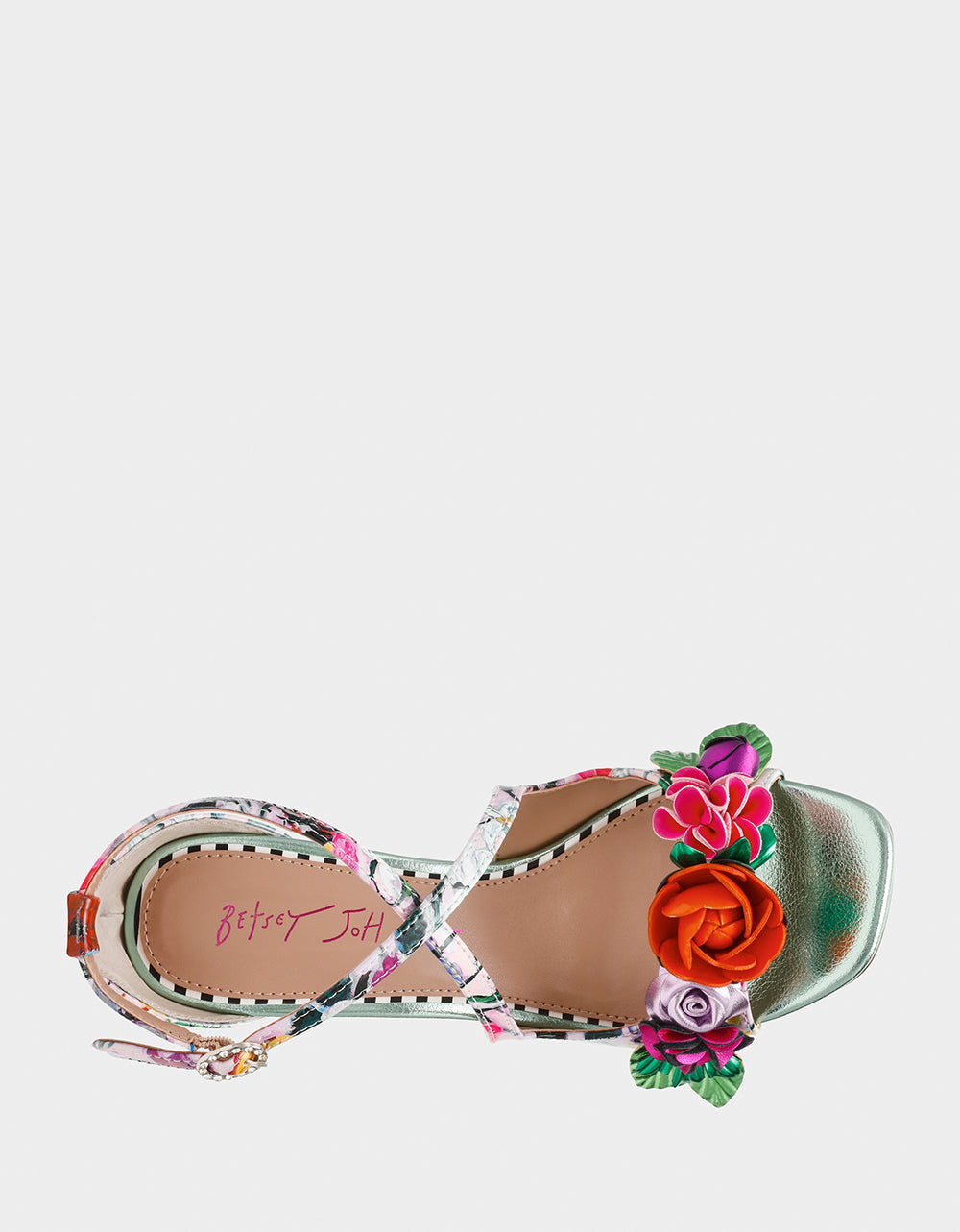 Betsey Johnson Latest | MIKAH PALE PINK FLORAL Square-Toe Strappy Heel