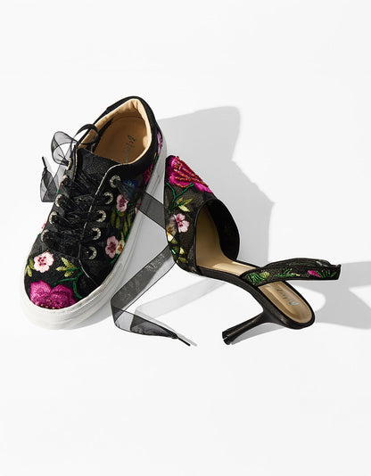 Betsey Johnson Popular | APRIL BLACK MULTI FLORAL Pointed-Toe Slingback Pump Heels