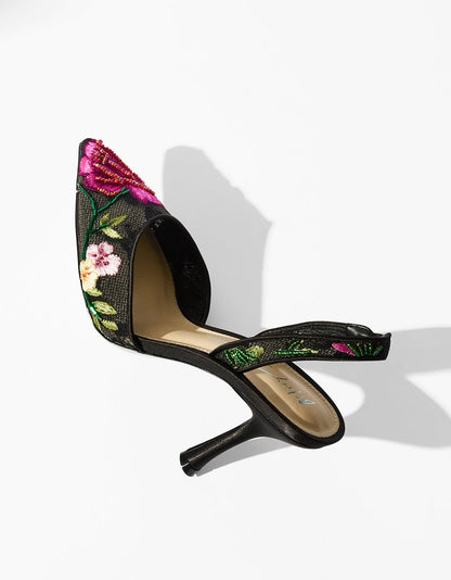 Betsey Johnson Popular | APRIL BLACK MULTI FLORAL Pointed-Toe Slingback Pump Heels