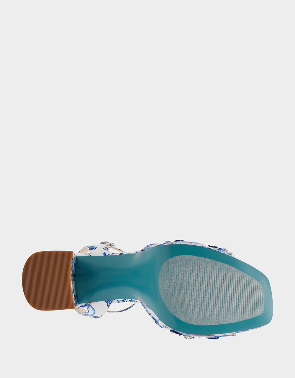 Betsey Johnson Sale | BRODY WHITE/BLUE FLORAL Women's Platform Block Floral Heel with Beaded Embellishments