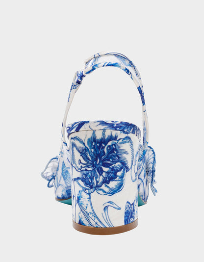 Betsey Johnson New | PETRA WHITE/BLUE FLORAL Slingback Floral Mesh Block Heel