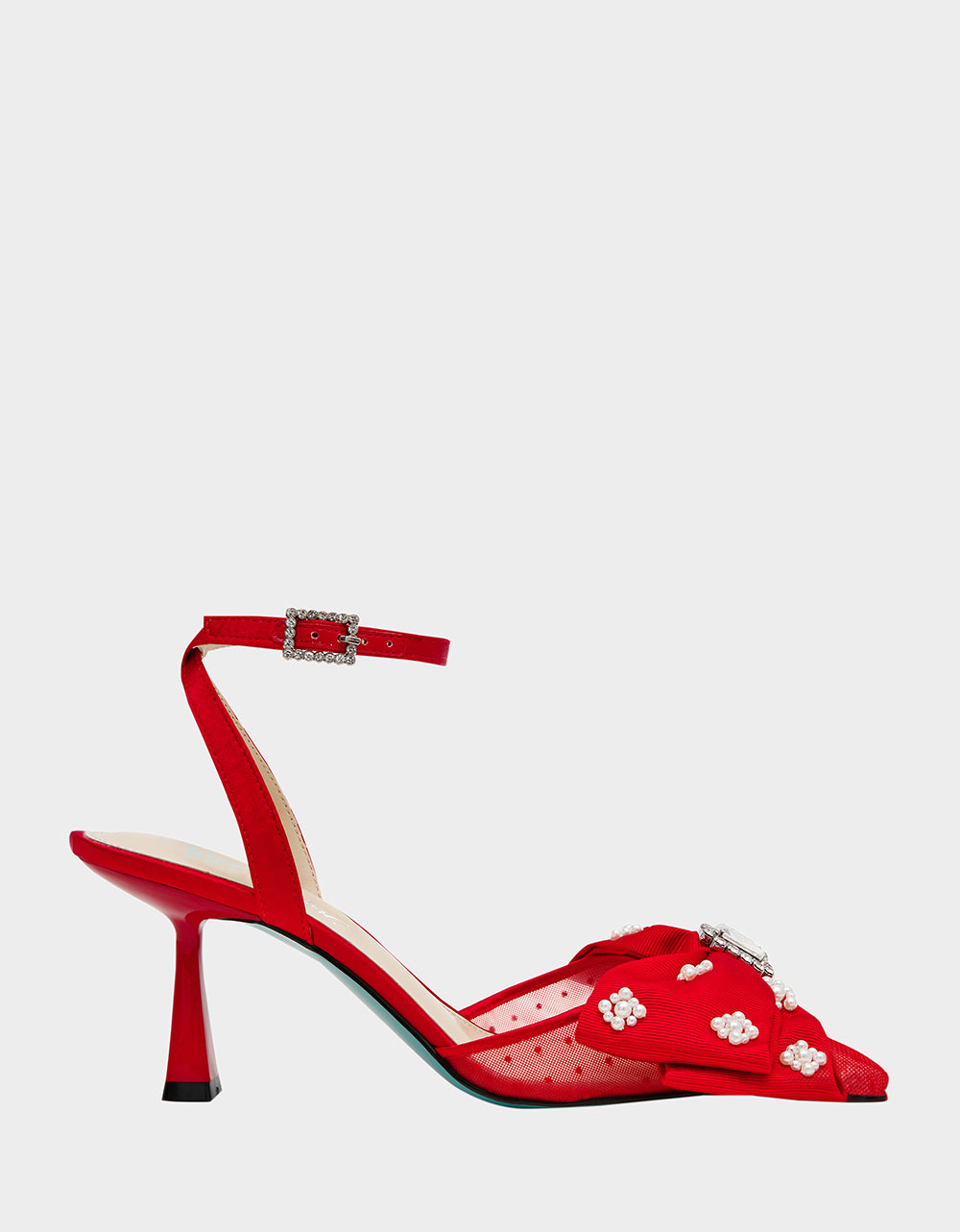 Betsey Johnson New | MARK RED Pointed-Toe Mesh Pump Rhinestone Bow Women's Heel
