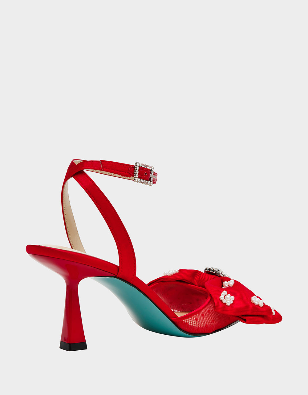 Betsey Johnson New | MARK RED Pointed-Toe Mesh Pump Rhinestone Bow Women's Heel