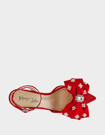 Betsey Johnson New | MARK RED Pointed-Toe Mesh Pump Rhinestone Bow Women's Heel