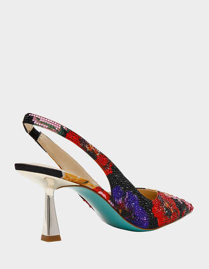 Betsey Johnson Special Offer | CLARK HEELS BLACK FLOWER MULTI Slingback Women's Kitten Heel