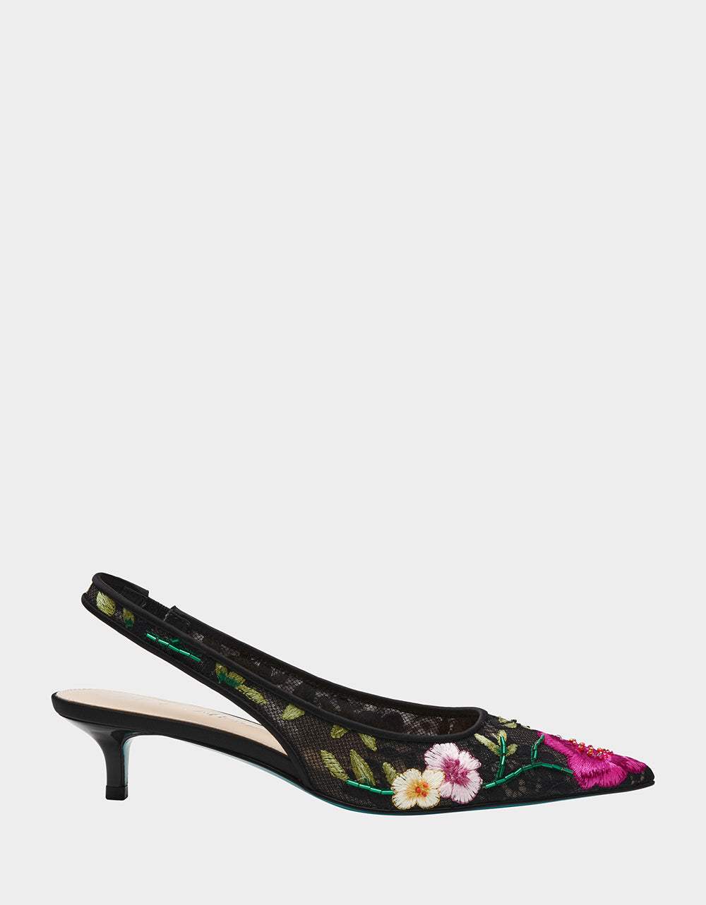 Betsey Johnson Smart Buy | FELIX BLACK MULTI FLORAL Pointed-Toe Slingback Pump Kitten Heel