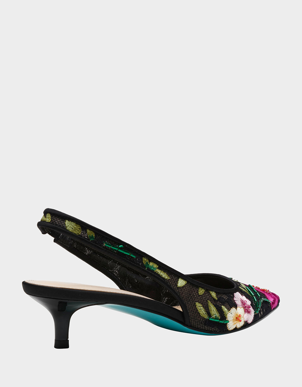 Betsey Johnson Smart Buy | FELIX BLACK MULTI FLORAL Pointed-Toe Slingback Pump Kitten Heel