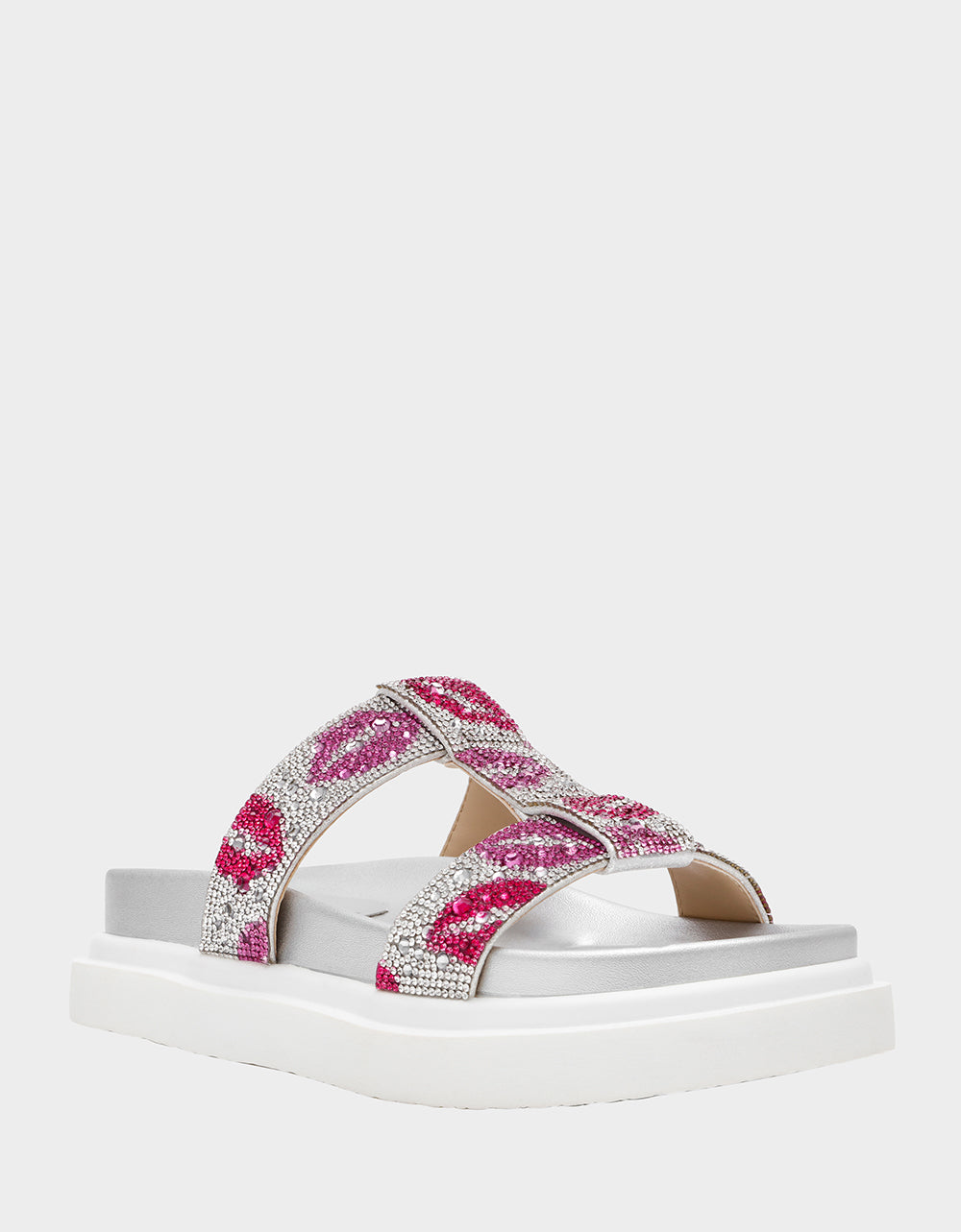 Betsey Johnson Sale | BILLY MULTI LIPS Women's Footbed Slip-On Lip Print Sandal