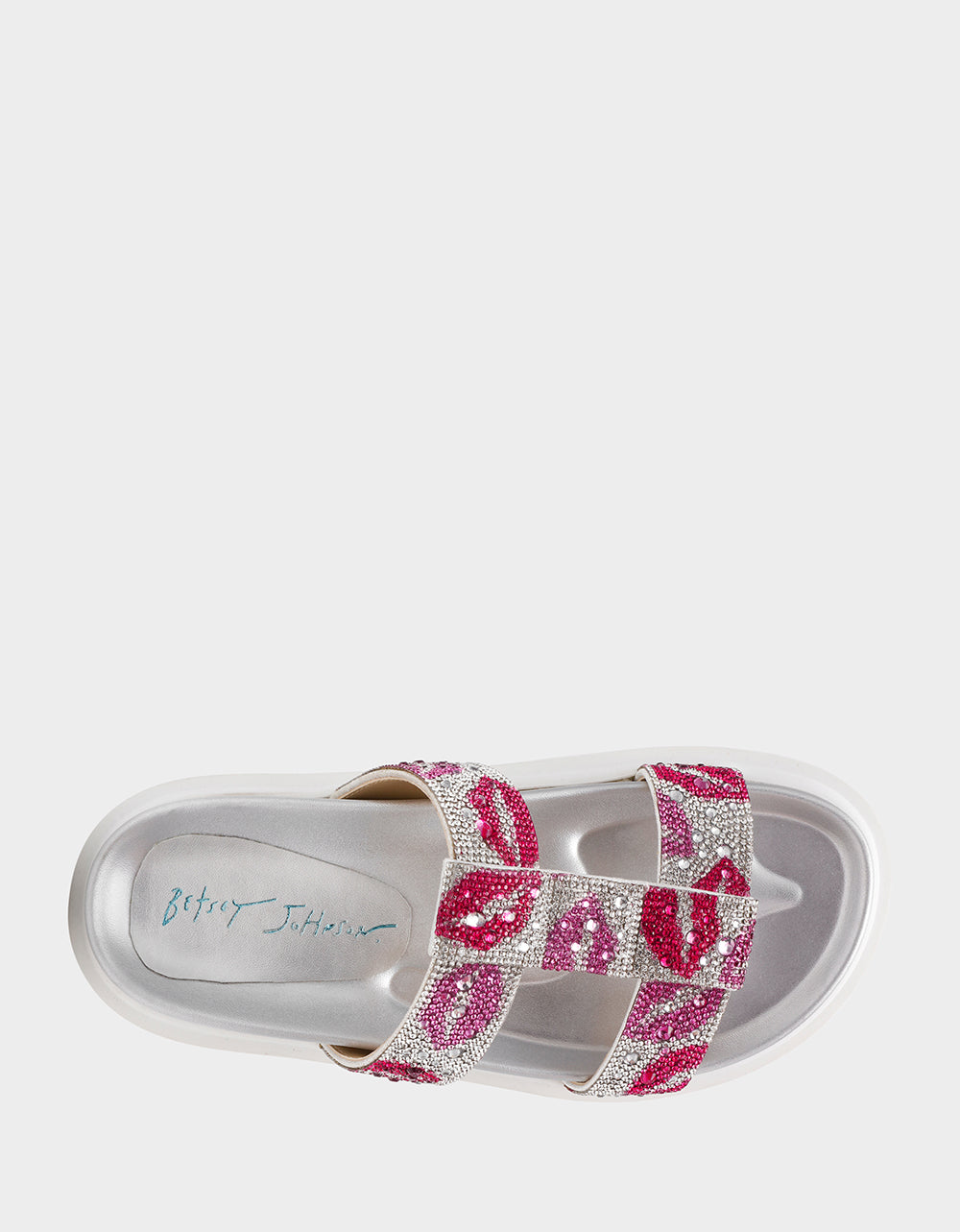 Betsey Johnson Sale | BILLY MULTI LIPS Women's Footbed Slip-On Lip Print Sandal