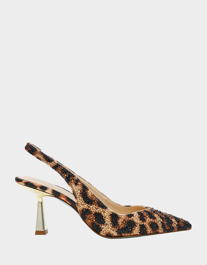 Betsey Johnson Hot Sale | CLARK HEELS NUDE LEOPARD Slingback Women's Kitten Heel