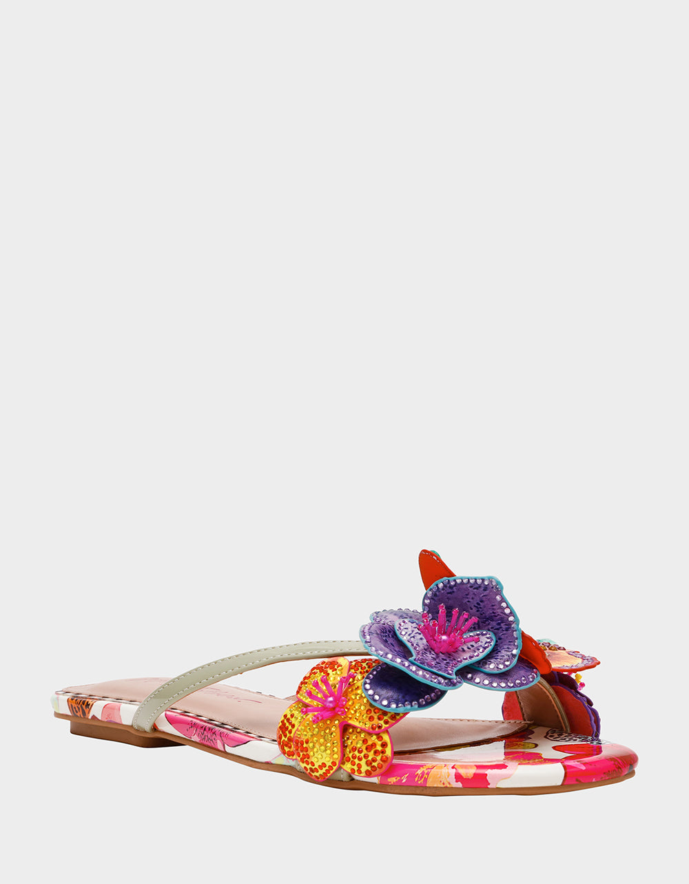 Betsey Johnson Deals | NICOLLE WHITE MULTI Women's Flat Floral Butterfly Slip-On Sandal