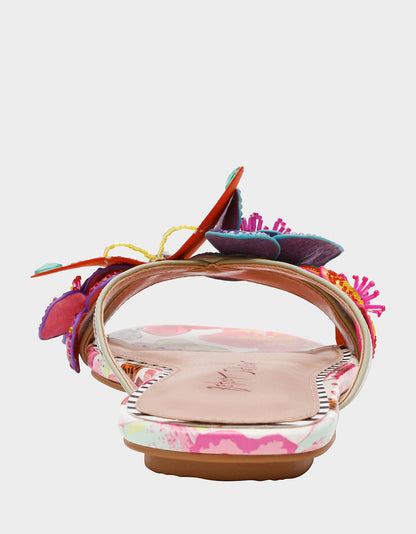 Betsey Johnson Deals | NICOLLE WHITE MULTI Women's Flat Floral Butterfly Slip-On Sandal