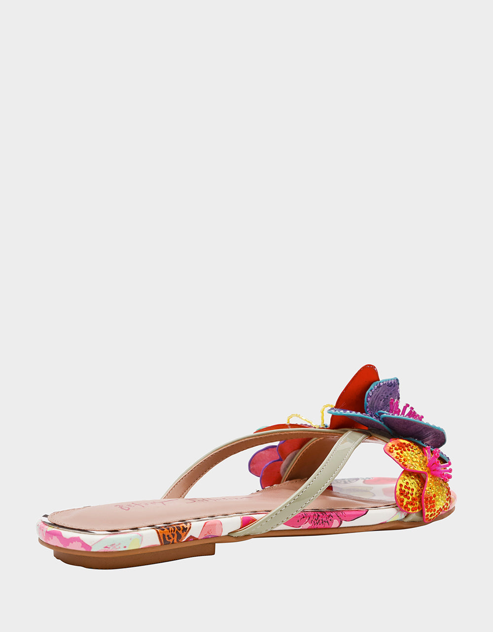 Betsey Johnson Deals | NICOLLE WHITE MULTI Women's Flat Floral Butterfly Slip-On Sandal
