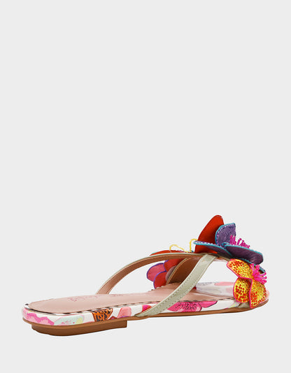 Betsey Johnson Deals | NICOLLE WHITE MULTI Women's Flat Floral Butterfly Slip-On Sandal