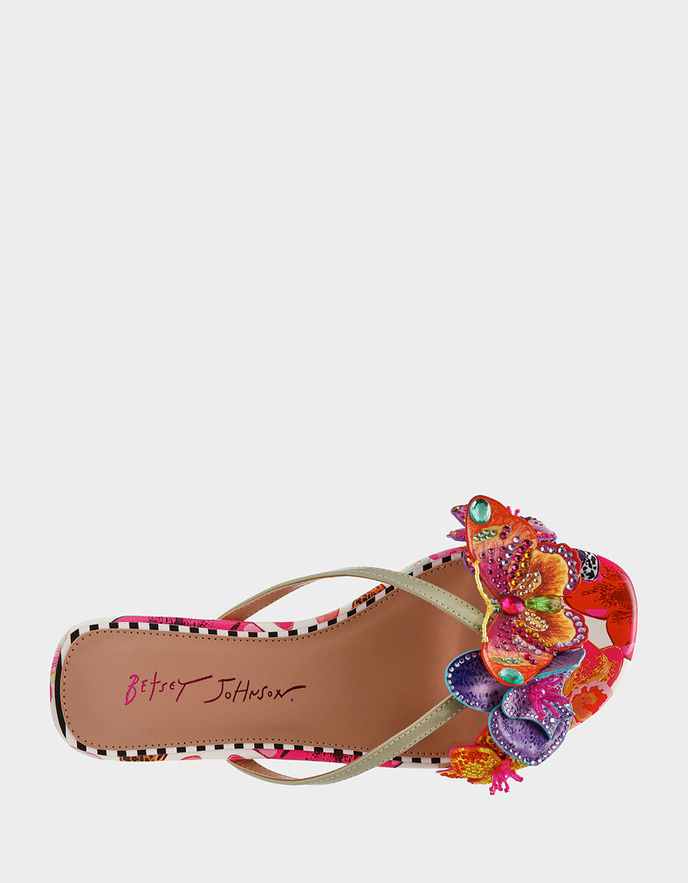 Betsey Johnson Deals | NICOLLE WHITE MULTI Women's Flat Floral Butterfly Slip-On Sandal