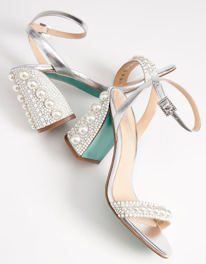 Betsey Johnson Quality | LEXI SILVER PEARL Block Heels