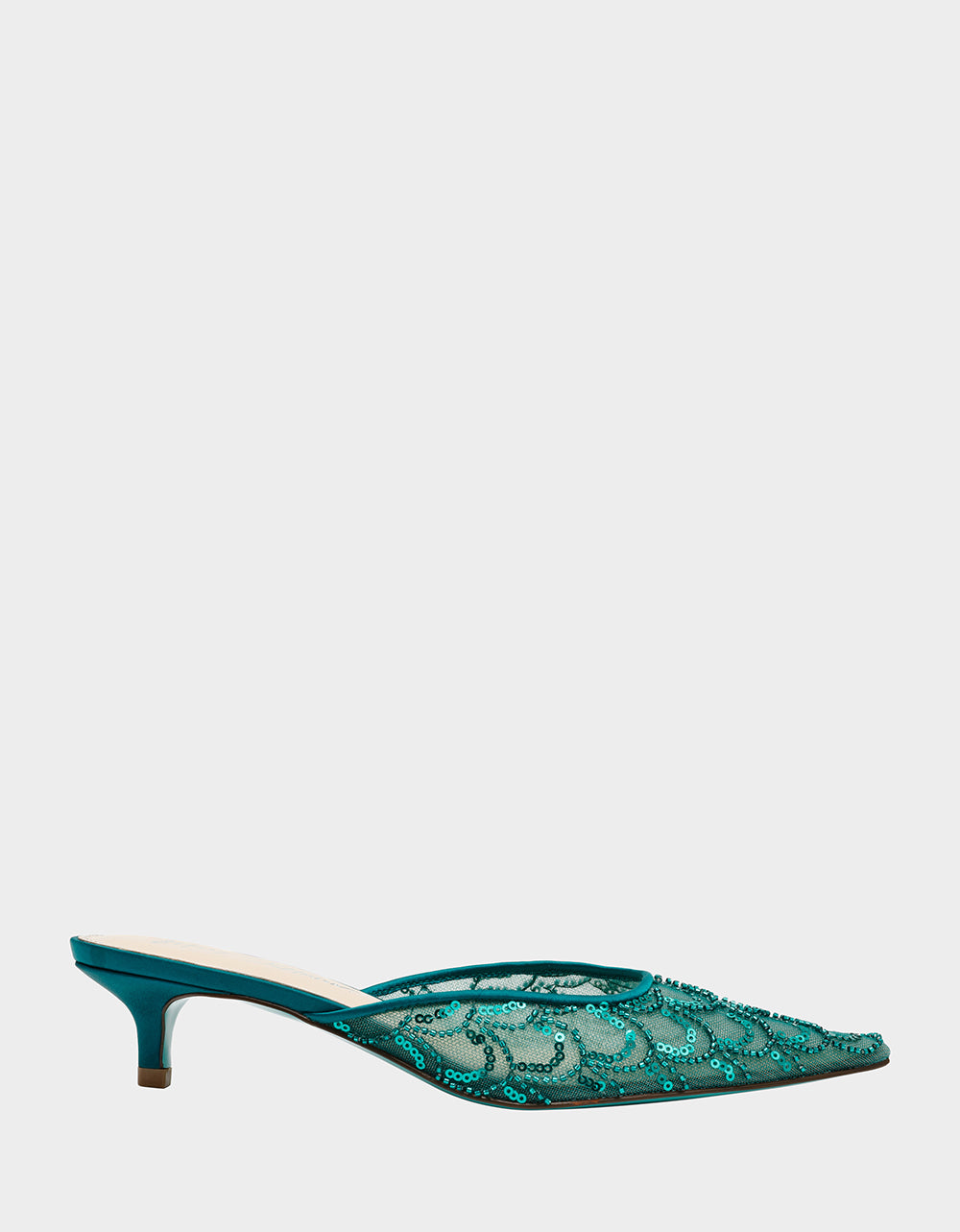 Betsey Johnson Premium | ELLIS EMERALD Pointed-Toe Mesh Embellished Mule Women's Kitten Heel