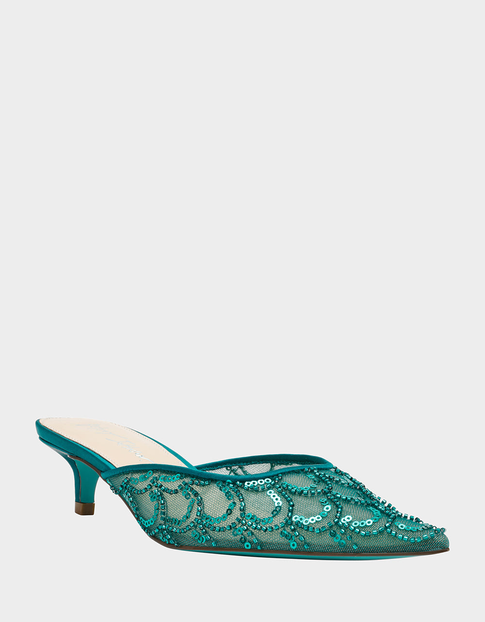 Betsey Johnson Premium | ELLIS EMERALD Pointed-Toe Mesh Embellished Mule Women's Kitten Heel