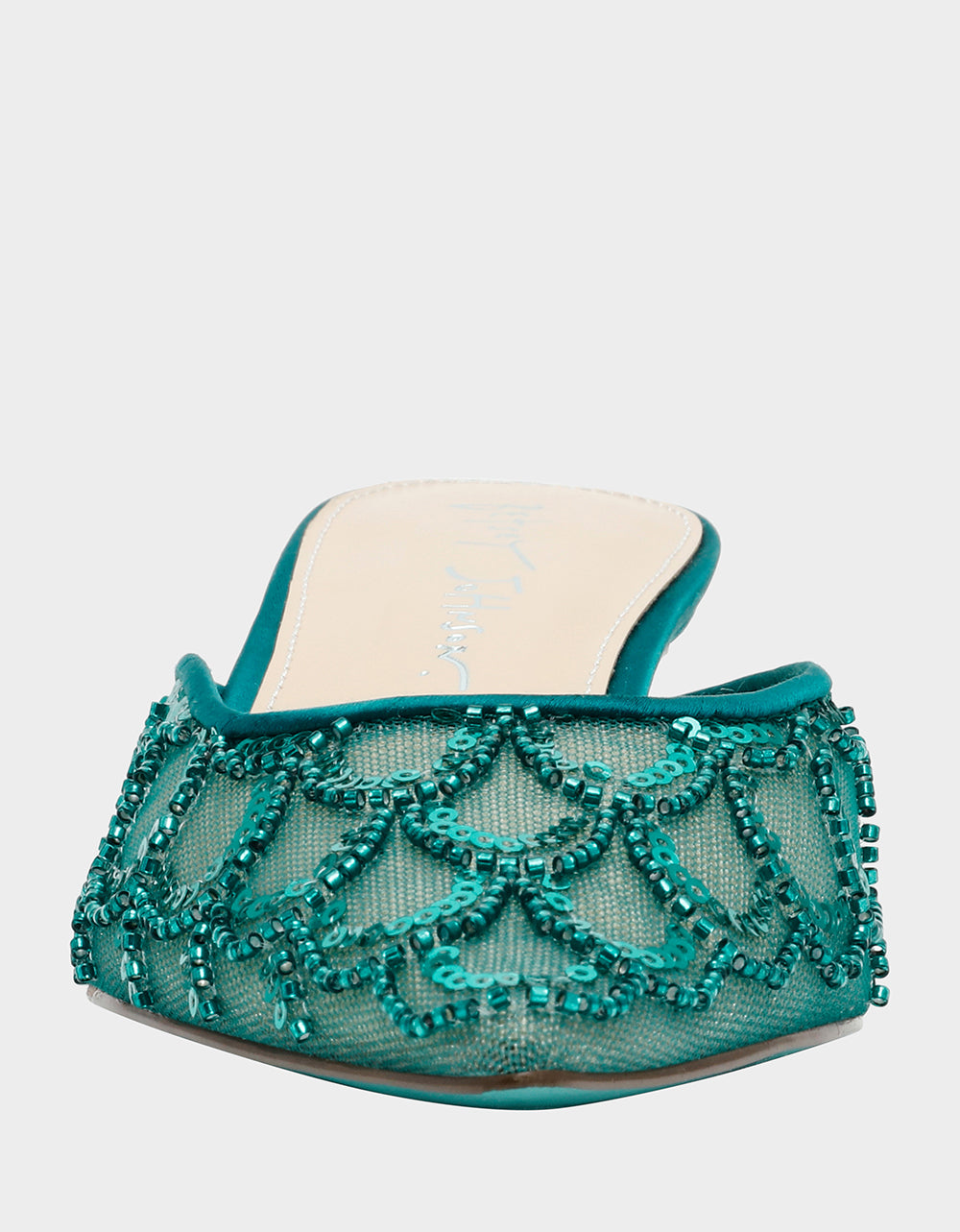 Betsey Johnson Premium | ELLIS EMERALD Pointed-Toe Mesh Embellished Mule Women's Kitten Heel