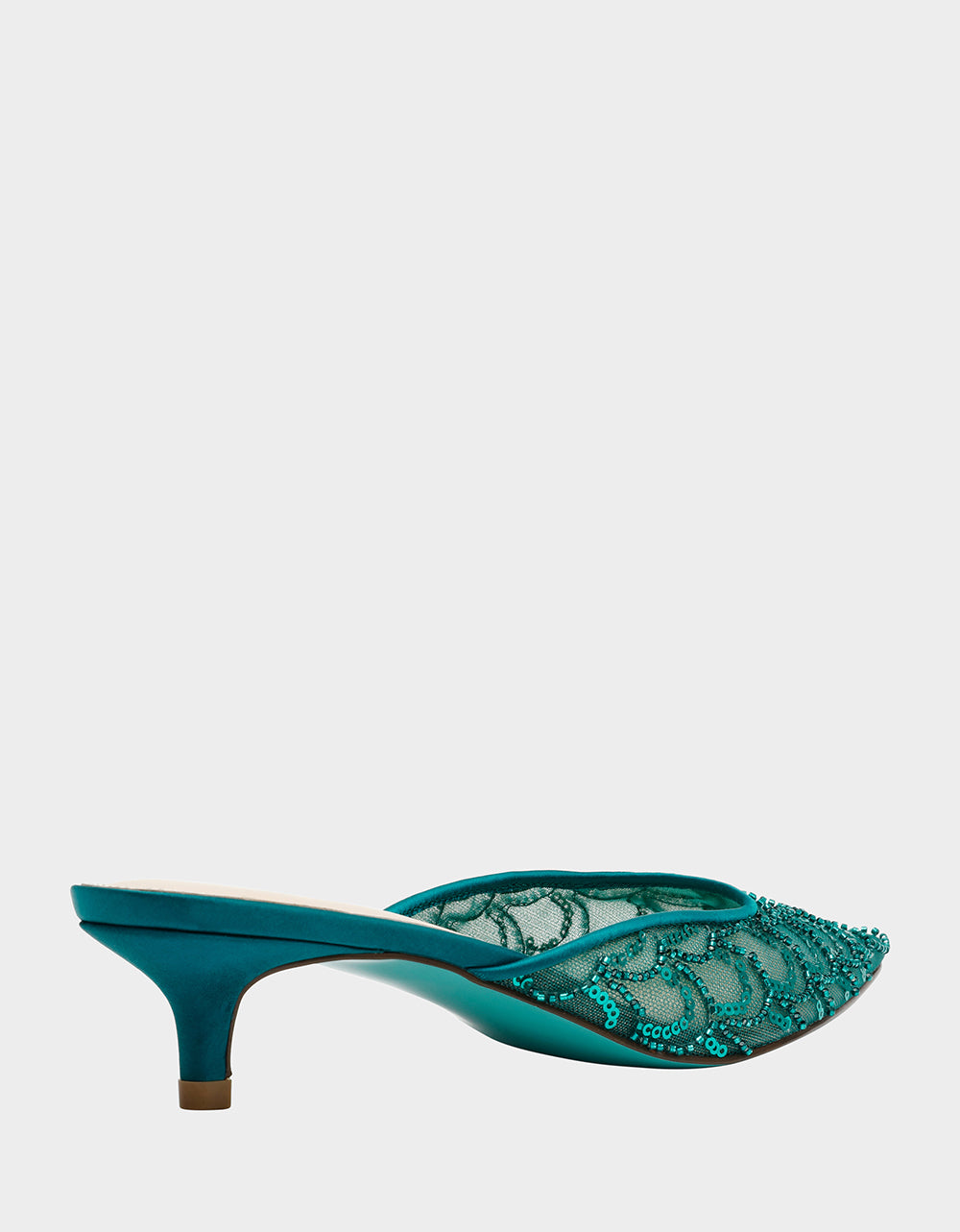 Betsey Johnson Premium | ELLIS EMERALD Pointed-Toe Mesh Embellished Mule Women's Kitten Heel